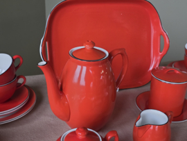 Societe Ceramique rood ontbijtservies 12 personen