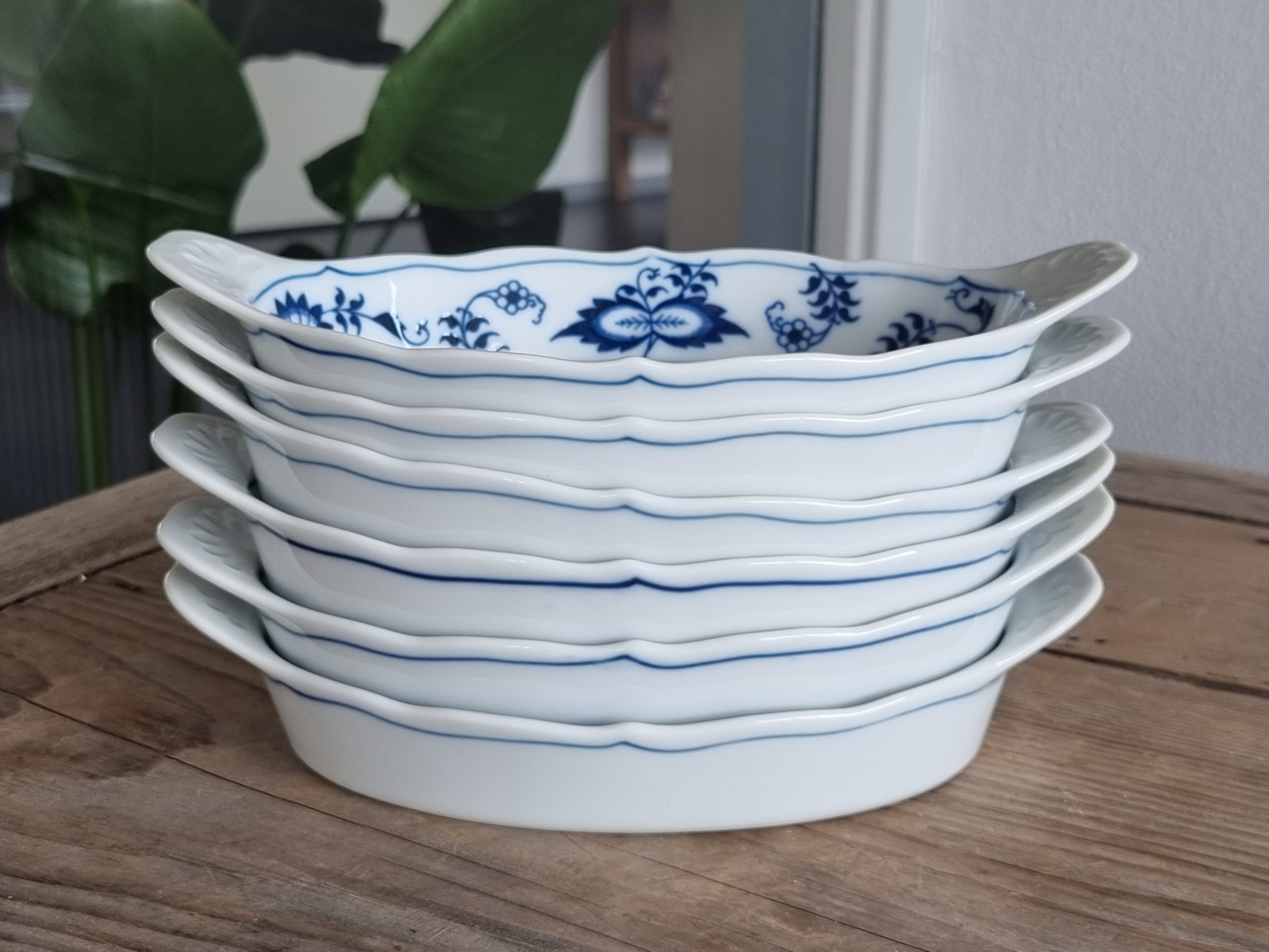 Blue Danube set van 6x serveerschaaltje met greepjes 20,5 cm