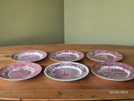Engels rood Set 6x mix & match plat dinerbord