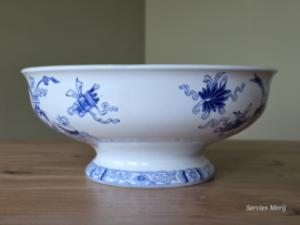 Potiche blauw Petrus Regout hoge ronde schaal op voet 28 cm