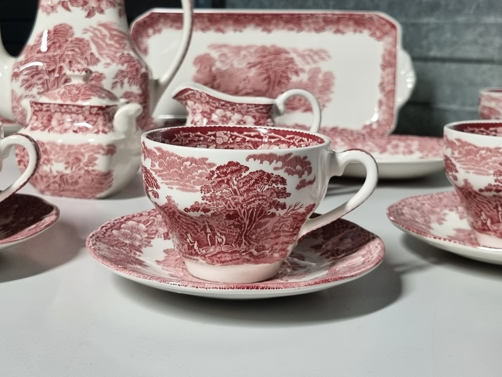Engels rood Woodland Koffieservies Theeservies 8 persoons