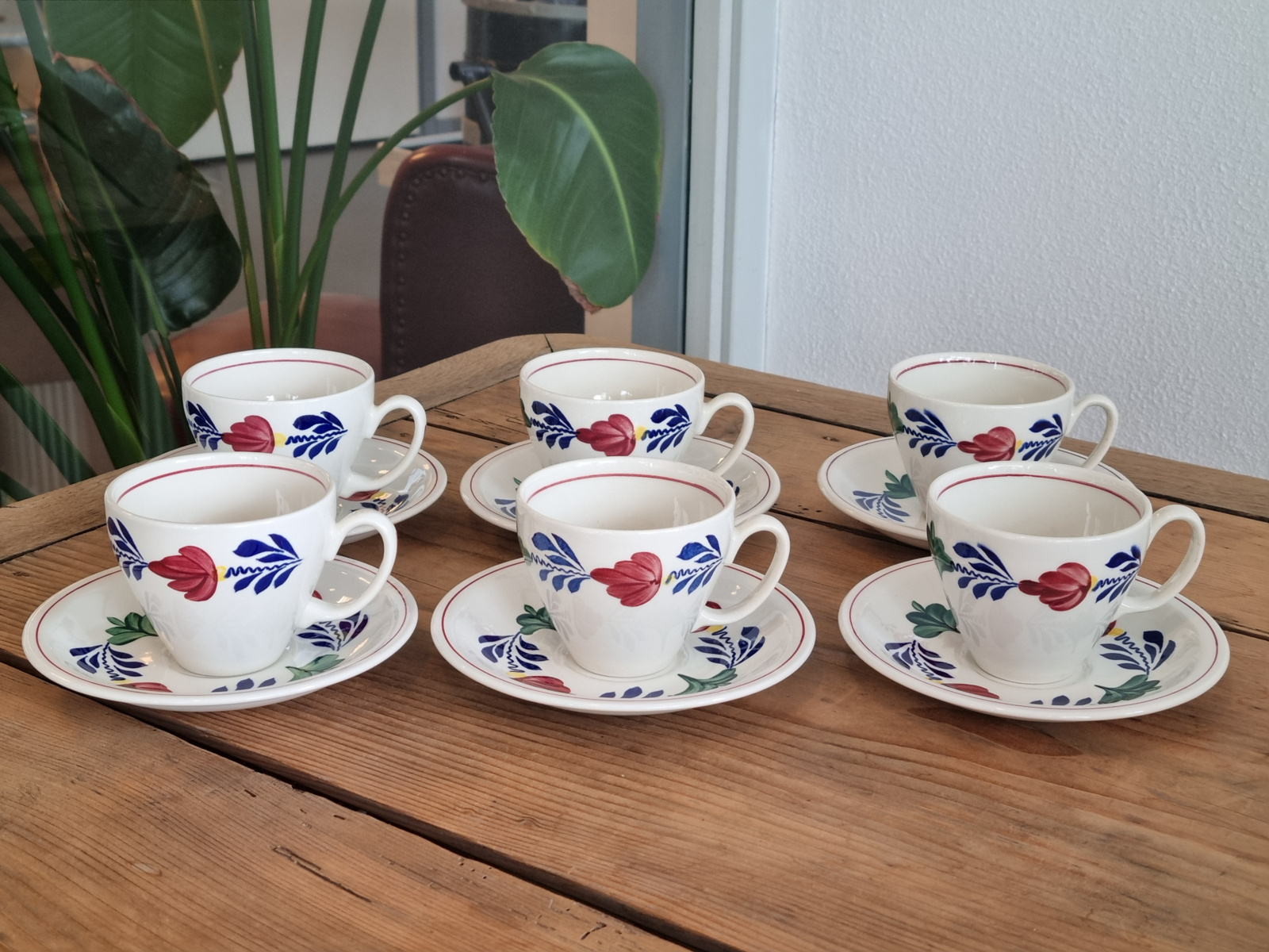 Boerenbont Boch set van 6x Koffie Kop en schotel model Audrey (zwart stempel)
