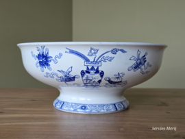 Potiche blauw Petrus Regout hoge ronde schaal op voet 28 cm