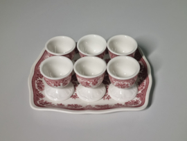 Villeroy en Boch Fasan rood set 6x Eierdopje op plateau