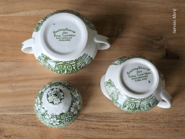 Engels groen Coaching Taverns Royal Tudor Ware Staffordshire Roomstel