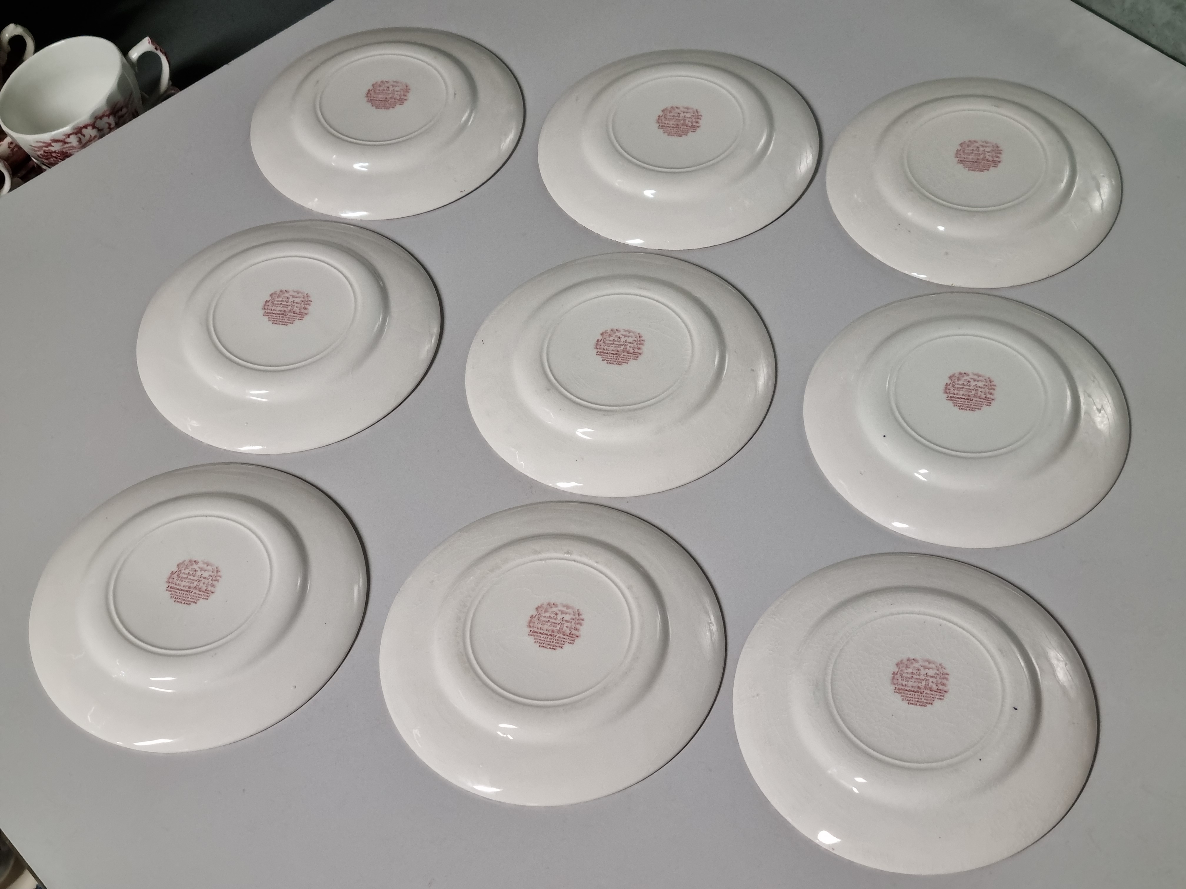 Engels rood Broadhurst The Constable Series set 9x gebaksbordje 17 cm
