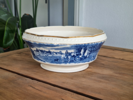 Boerenhoeve blauw Societe Ceramique met goudluster Serveerschaal Slabak 24 cm