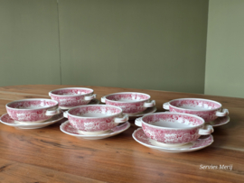 Villeroy en Boch Burgenland rood set 6x soepkom met schotel (stapelbaar oortje)