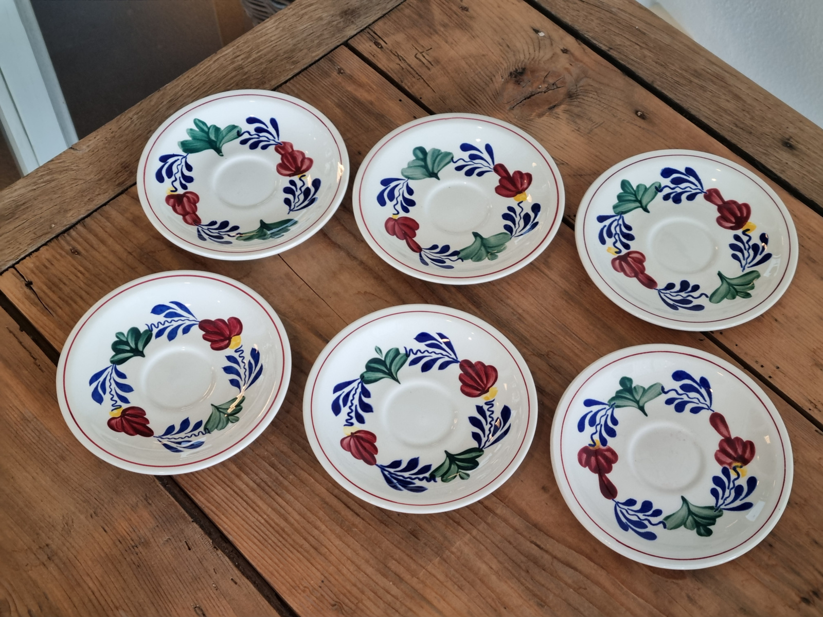 Boerenbont Boch set van 6x Koffie Kop en schotel model Audrey (groen stempel)