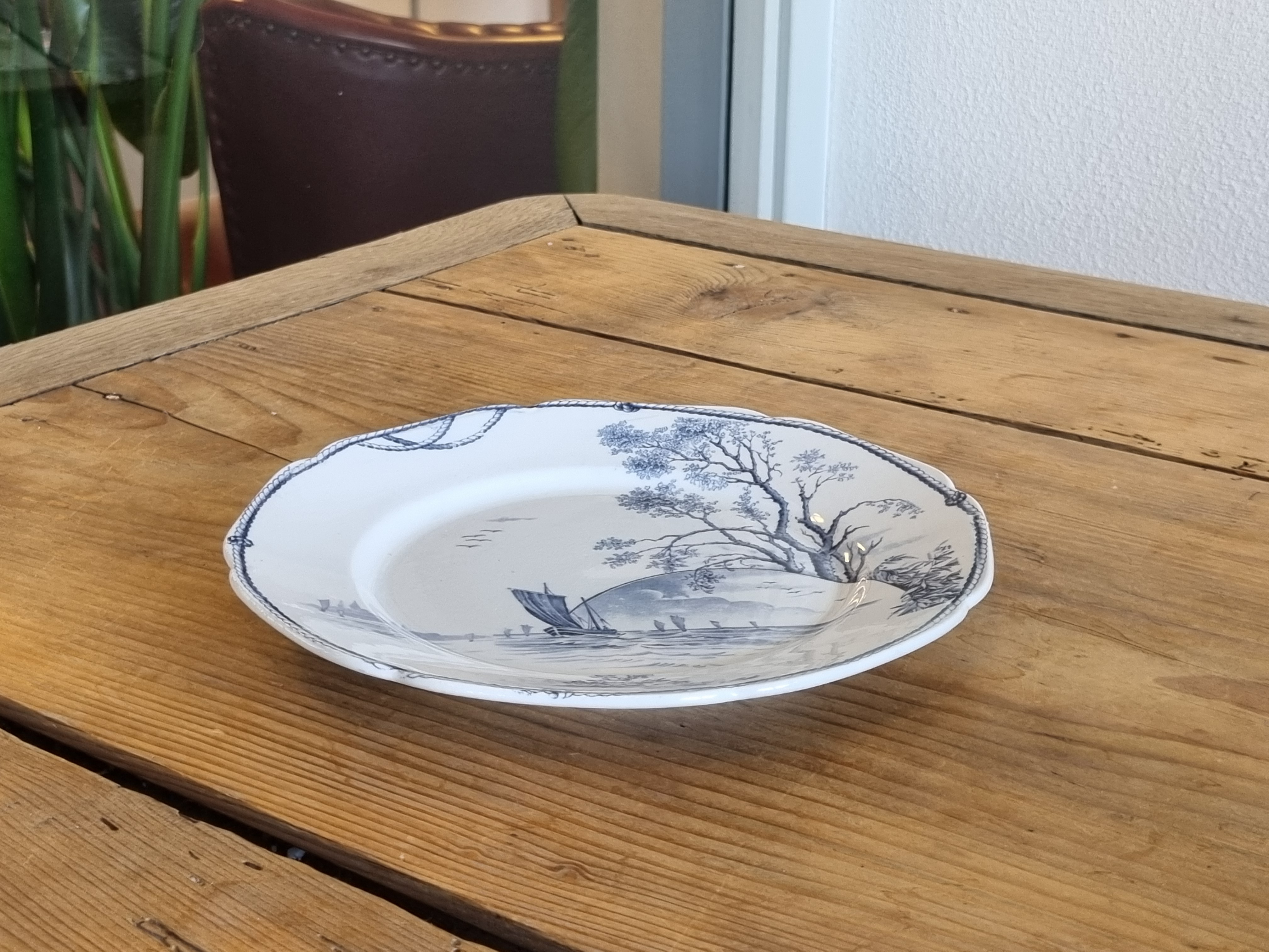 Petrus Regout Marines donkerblauw ontbijtbord 19,5 cm (hoekig model, ondergaande zon)