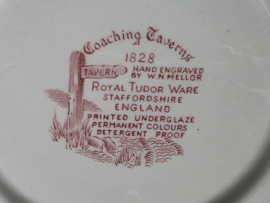 Engels rood Coaching Taverns Royal Tudor Ware Staffordshire Hoge ronde schaal 23 cm