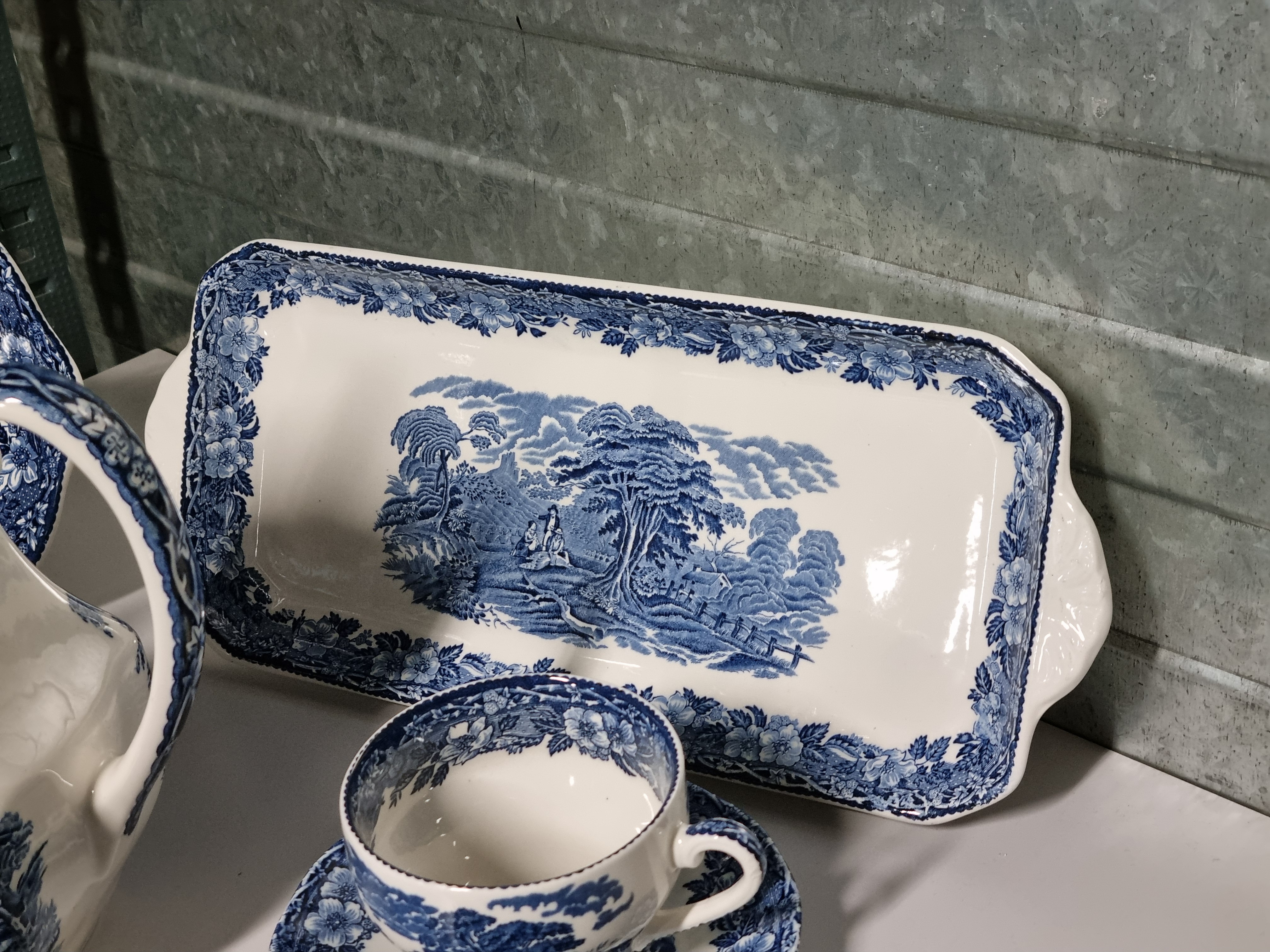 Engels blauw Enoch Wedgwood Woodland koffieservies theeservies 6 personen