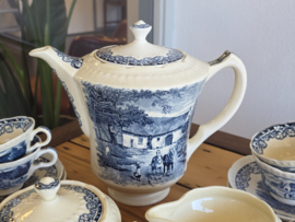 Boerenhoeve blauw Societe Ceramique koffieservies 8 persoons