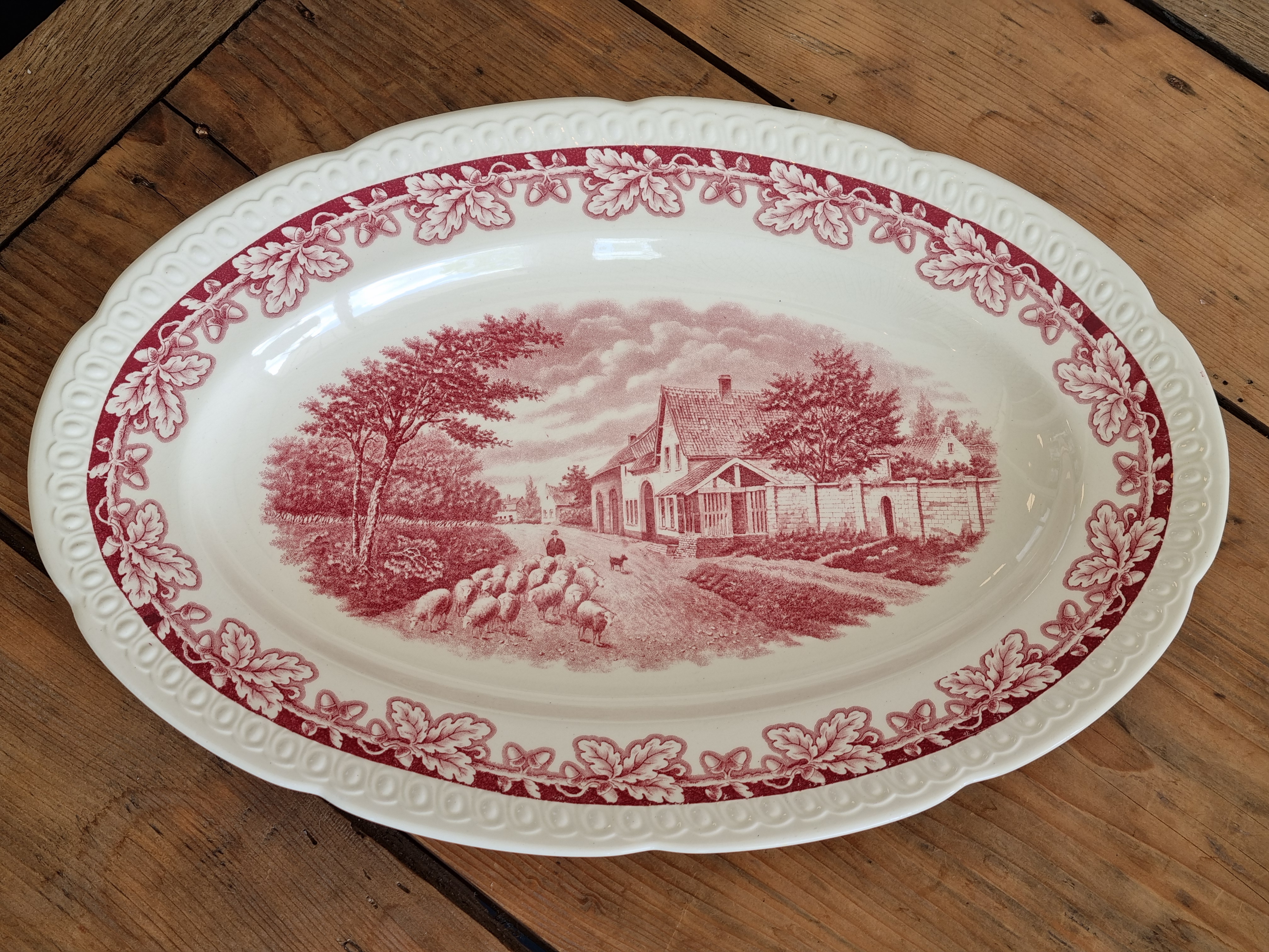 Boerenhoeve Rood Societe Ceramique robuuste ovale schaal 42 cm