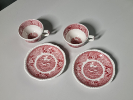 Engels rood Wedgwood Adams English Scenic set 2x kop en schotel (golvend randje)