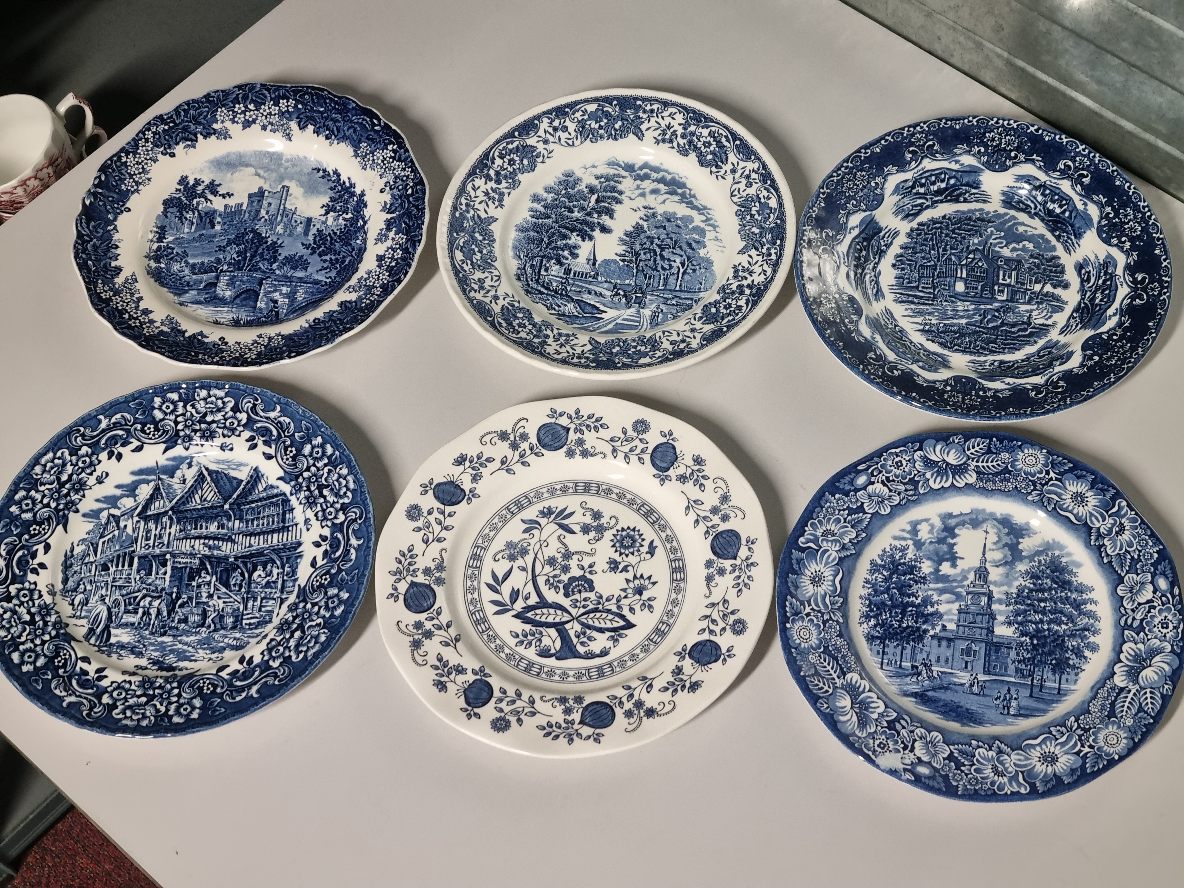 Engels blauw Set 6x mix & match plat dinerbord 25 cm
