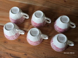 Villeroy en Boch Burgenland rood set  6x koffie kop en schotel (bruin stempel)