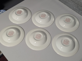 Engels rood Coaching Taverns Royal Tudor Ware Staffordshire set 6x diep bord 23 cm