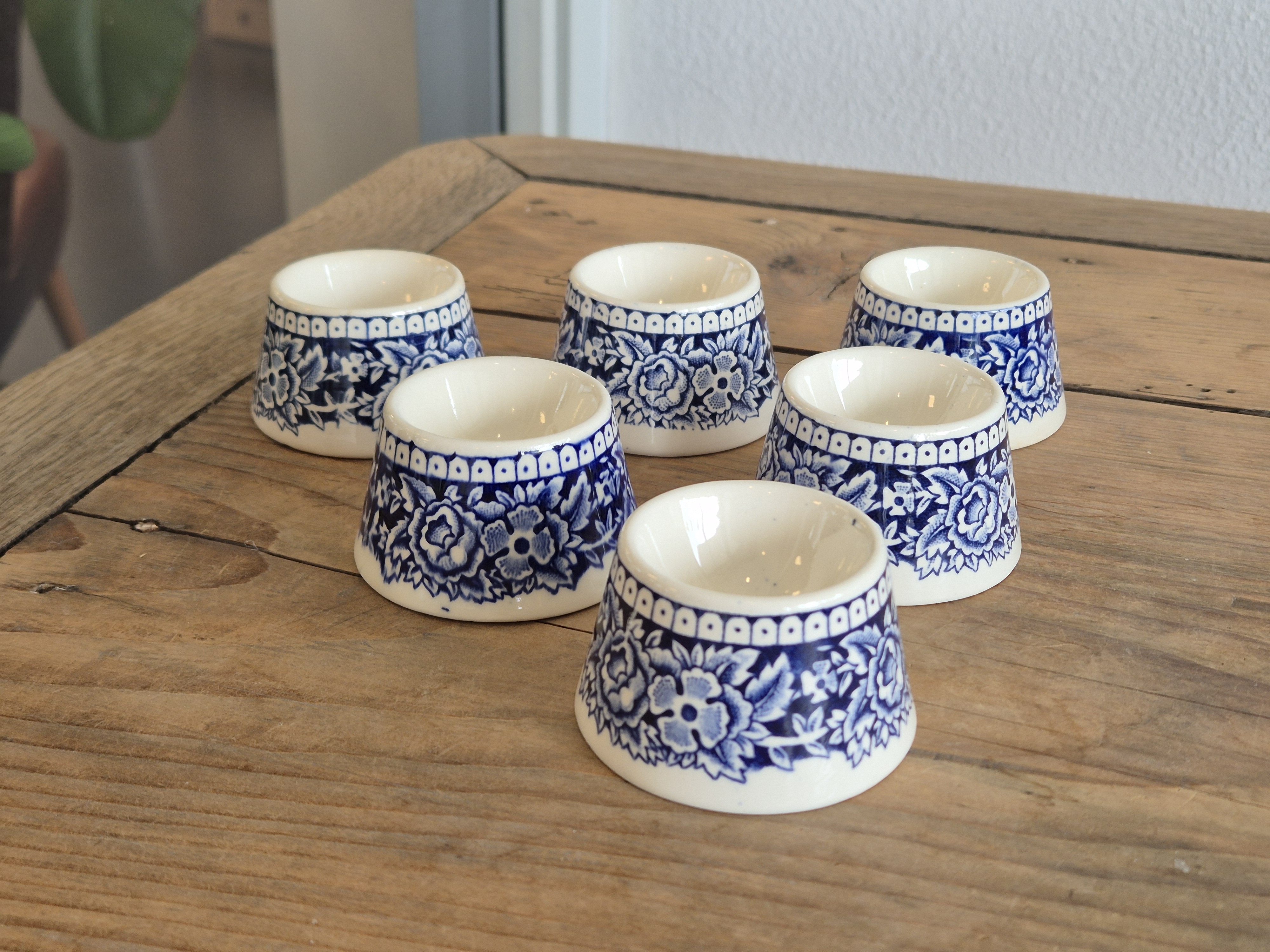 Regout Castillo Old England blauw set 6x Eierdopje laag model
