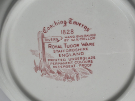 Engels rood Coaching Taverns Royal Tudor Ware Staffordshire Hoge ronde schaal 20,5 cm