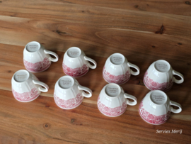 Villeroy en Boch Burgenland rood set 8x koffie kop en schotel (bruin en groen stempel)