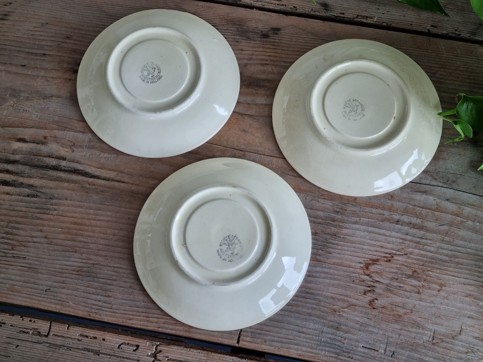 Boerenbont 418 Societe Ceramique Set 3x Koffie Kop bloemkooloortje + Schotel (creme)