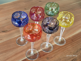 Boheems Kristal Glas set (3) van 6x op hoge voet 18,5 cm alle kleuren
