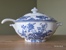 Engels blauw Wedgwood Asiatic Pheasants robuuste terrine met aardewerk lepel