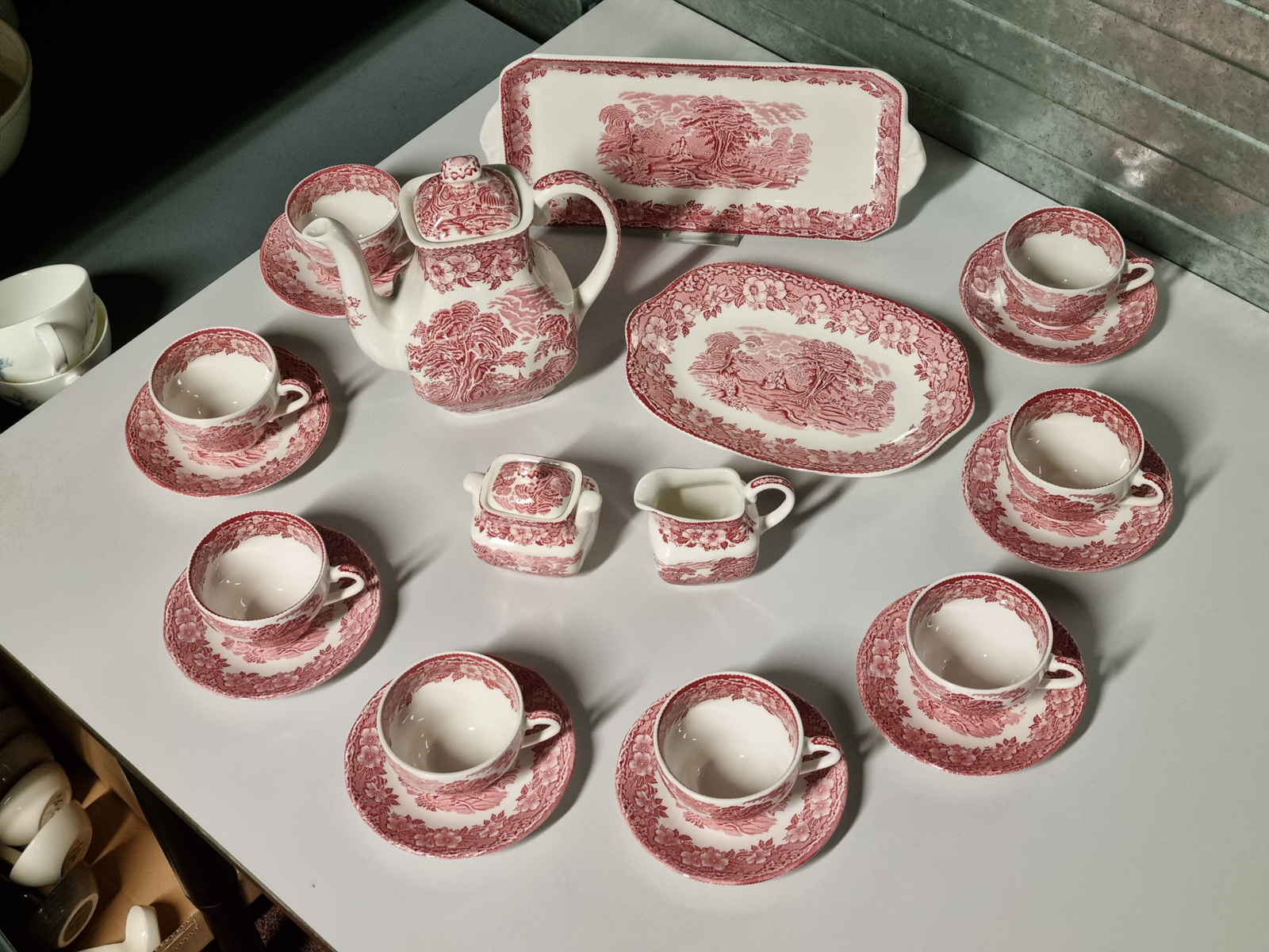 Engels rood Woodland Koffieservies Theeservies 8 persoons