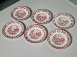 Engels rood Myott's Country Life set 6x Soepkom met schotel