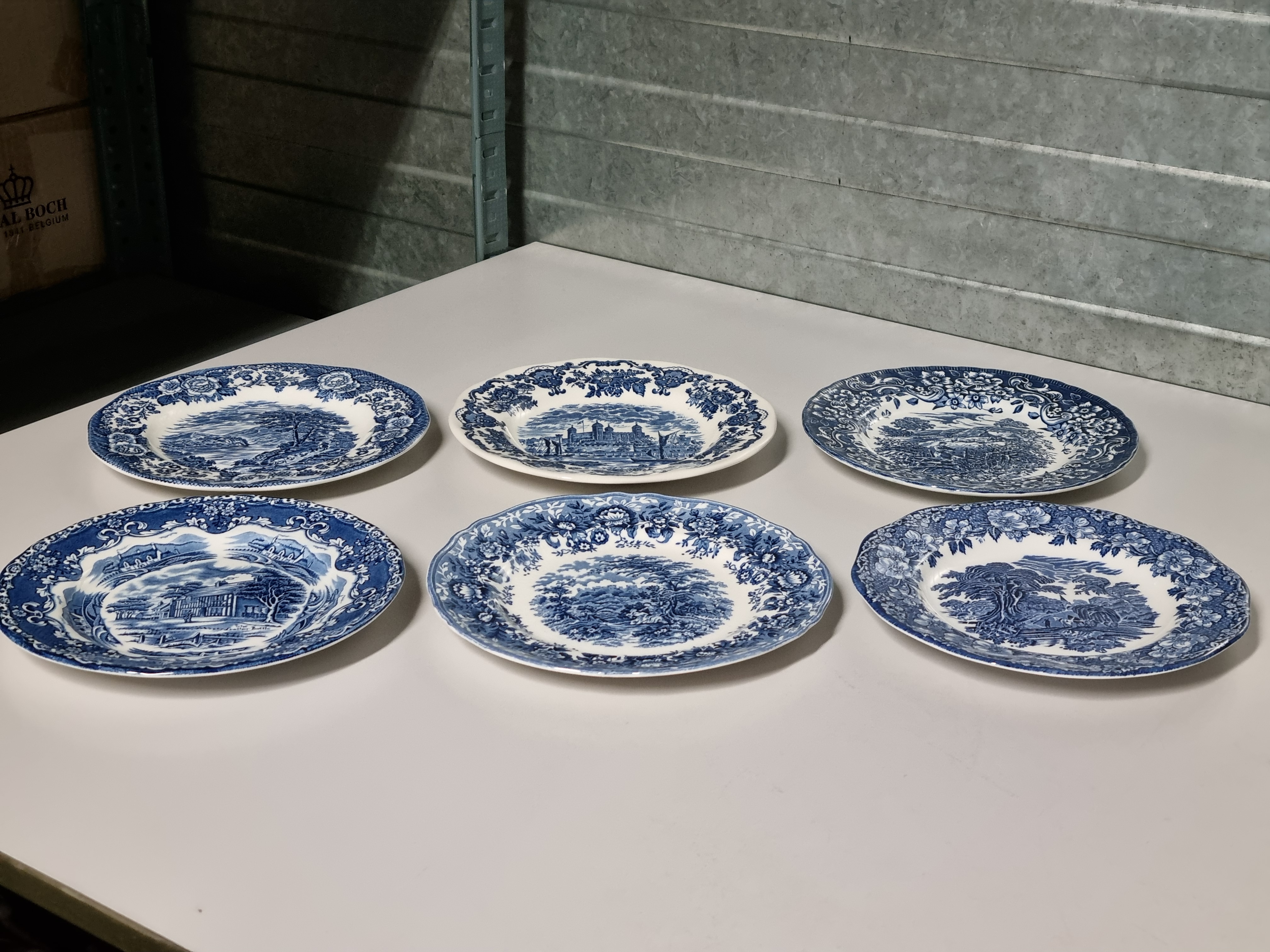 Verkocht = Engels blauw Set 6x mix & match ontbijtbordje dessertbordje 20 cm