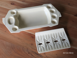 Societe Ceramique creme art deco aspergeschaal (chip) met treef