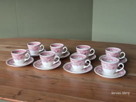Villeroy en Boch Burgenland rood set  8x koffie kop en schotel (oud groen stempel)