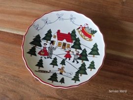 Engels Mason's Christmas Village 1983 Kerstservies lage tazza op voet 15,5 cm