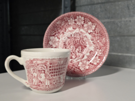 Engels rood Coaching Taverns Royal Tudor Ware Staffordshire kop en schotel