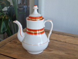 Societe Ceramique Koffiepot (vintage/retro wit met oranje/goud)