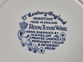 Engels blauw 17th Century England Royal Tudor Ware Staffordshire plat dinerbord 25,5 cm