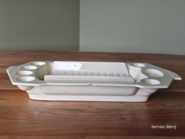 Societe Ceramique creme art deco aspergeschaal (chip) met treef