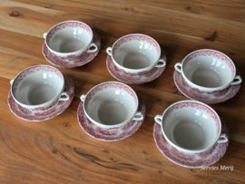 Engels rood Grindley Country Inns set 6x Soepkom met schotel