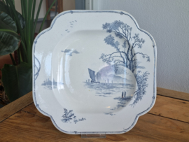 Petrus Regout Marines donkerblauw vierkant bord (hoekig model, zonsondergang)  29,5 cm