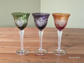 Boheems Kristal Glas set van 3x kelk op hoge voet 20,5 cm