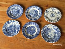Engels blauw Mix & Match Set 6x ontbijtbord 19,5 - 20,5 cm