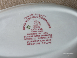 Engels rood Enoch Wedgwood River Scene ovaal schaaltje 20,5 cm