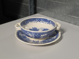 Villeroy en Boch Burgenland blauw Soepkom met schotel (plat oortje)