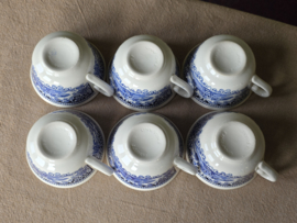 Regout Castillo Old England blauw set 6x los Kopje (bloem binnenin met puntoortje)