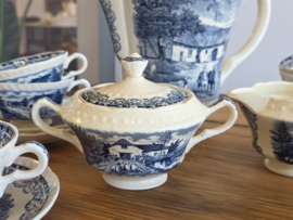 Boerenhoeve blauw Societe Ceramique koffieservies 8 persoons