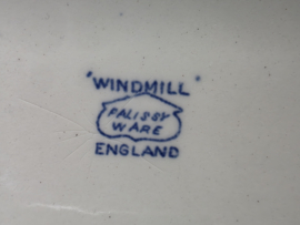 Engels blauw Palissy Ware Windmill ontbijtbord 20 cm