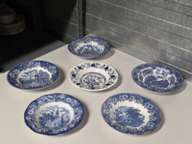 Engels blauw Set 6x mix & match diep pasta curry bord 23 cm