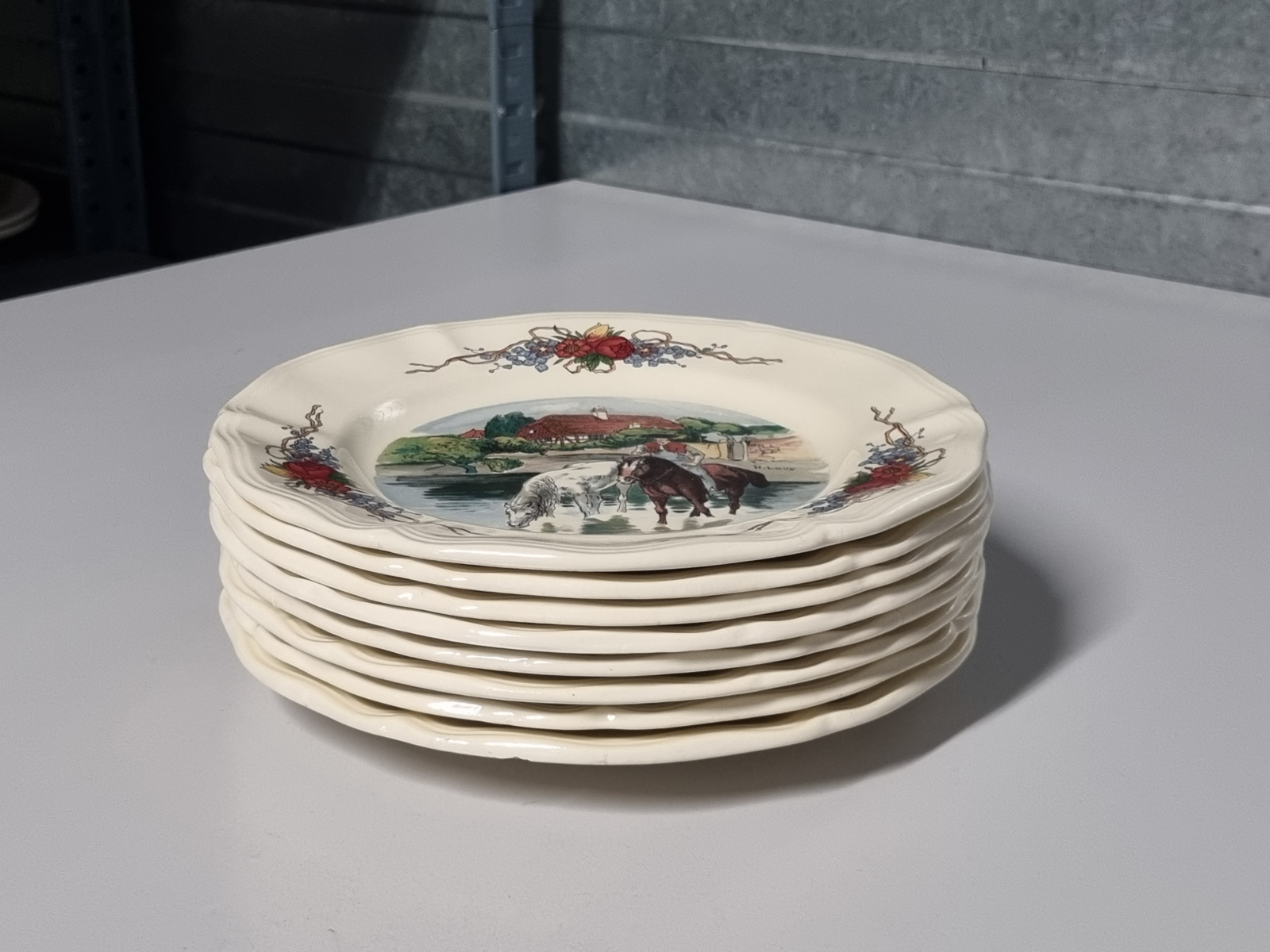 Frans Sarreguemines Obernai Set 8x Ontbijtbord (2-ringen onderkant) 21 cm