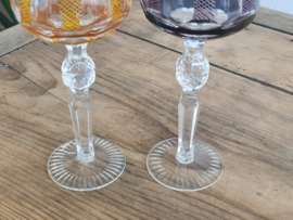 Boheems Kristal Glas set van 2x op hoge voet 20,5 cm kleur Pineappel